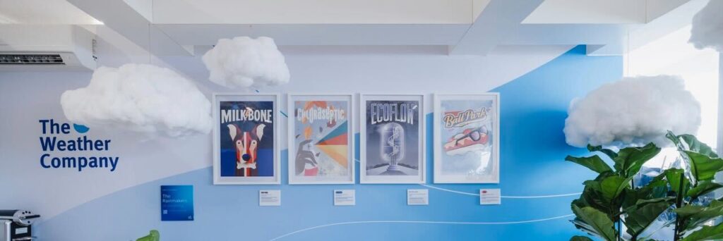 Posters of the Rainmaker brands at Cannes: Milk-Bone, Chloraseptic, EcoFlow, Tyson Foods