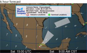 Description: Volcanic Ash forecast Flight Plan Guidance (FPGs) display where volcanic ash is expected to track over a period of time based on FL winds representative of the ash height. This assumes volcanic ash concentrations high enough that ash will not become diffuse as it traverses the airspace. For forecasts extending directly from a summit, this assumes new emissions will continue.