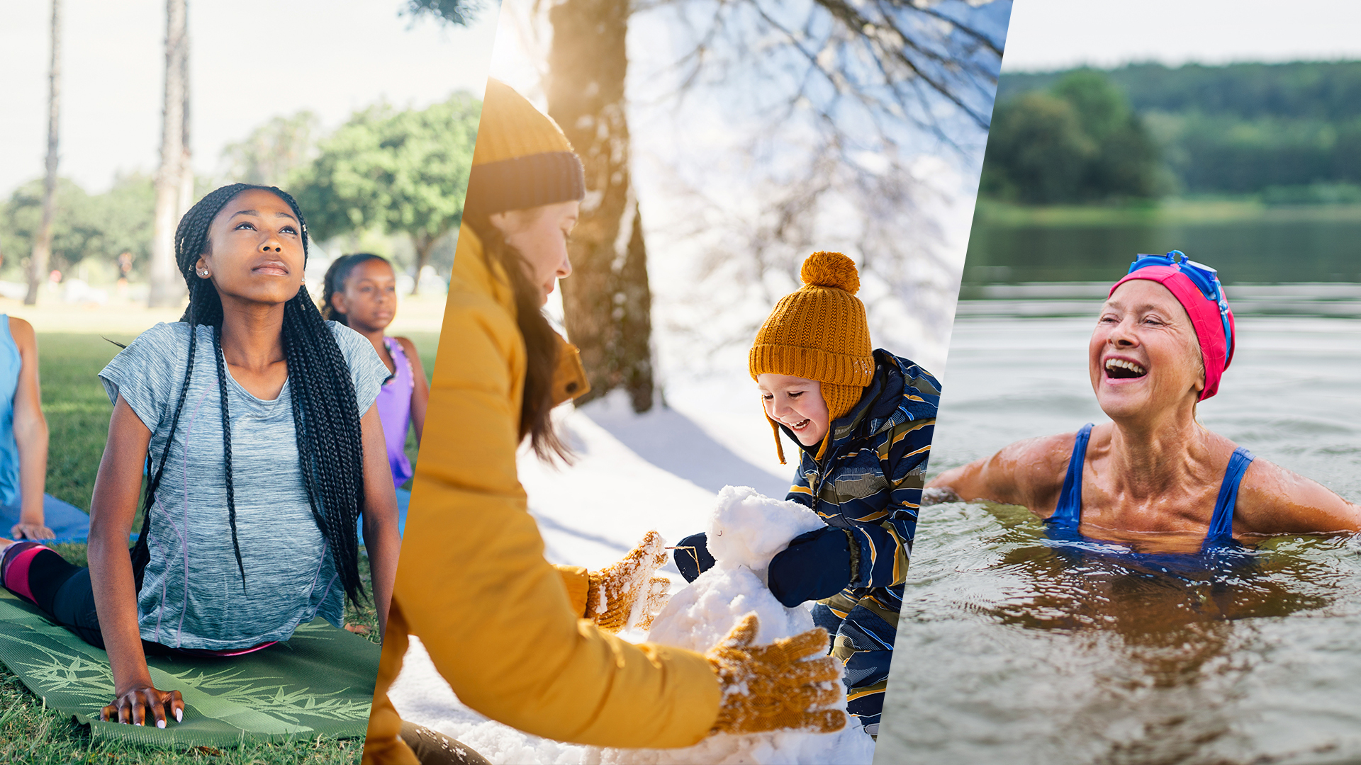 A composite photo of people active in the outdoors