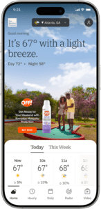 Advertising by OFF! as displaced on The Weather Channel app integrated marquee.
